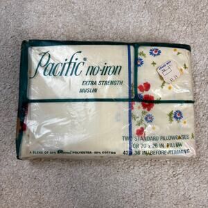Pacific No-Iron Extra Strength Muslin Floral Design Pillowcases NOS